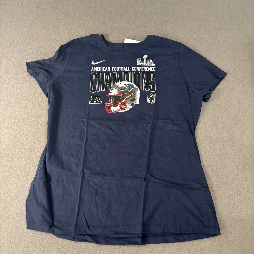 Nike New England Patriots AFC Champions Shirt Womens Size XL Navy Blue NFL 8124